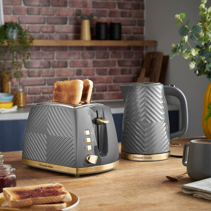 Russell Hobbs Groove Grey 2 Slice 850W Toaster Frozen/Cancel/Reheat function