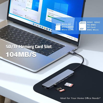 7 in 1 USB C Docking Station with 4K HDMI 100W PD 2 USB-A 3.0 USB-C 3.0 SD/TF