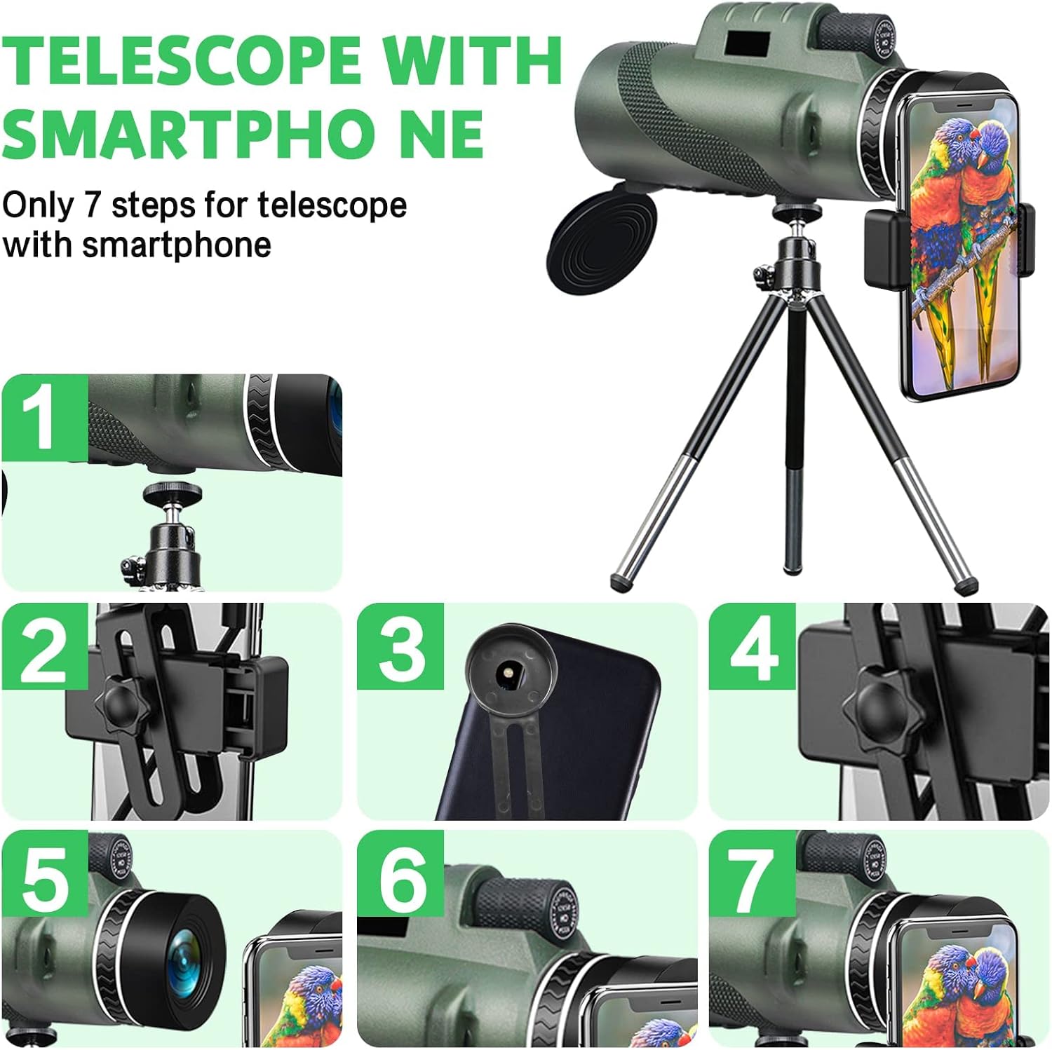 80x100 Monocular-Telescope Low Night Vision High Definition & Smartphone Adapter