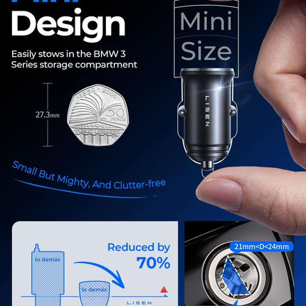 LISEN 54W USB C Fast Car Charger Metal Cigarette Lighter Adapter iPhone Samsung