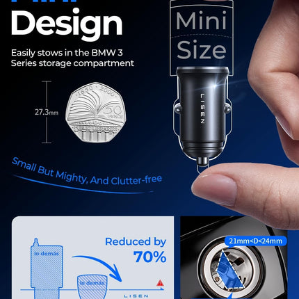 LISEN 54W USB C Fast Car Charger Metal Cigarette Lighter Adapter iPhone Samsung