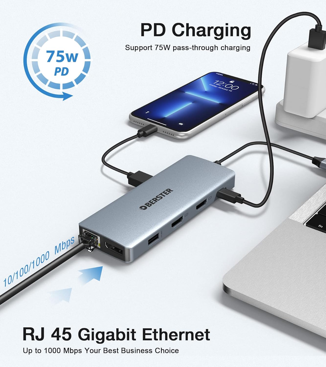 Docking Station 12 in 1 USB-C Hub Triple Display Laptop Adapter Windows & Mac