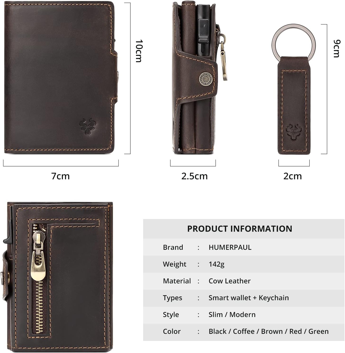 Leather Smart Card Wallet Coin Pocket RFID Blocking Wallet & Leather Keyring