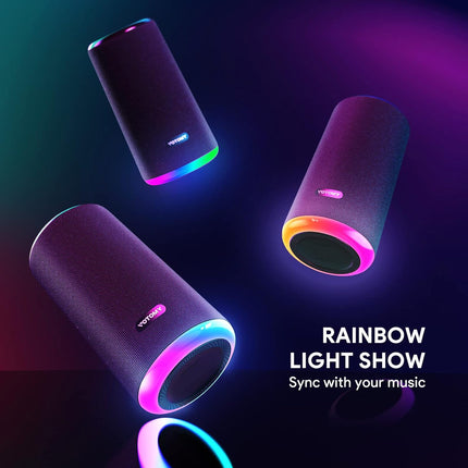 VOTOMY Bluetooth Speaker 24H Playtime 360° Bass RGB Lights IPX7 Waterproof Black