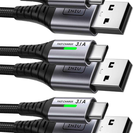 USB-C Fast Charging Cable 3.1A for Phones, Consoles, and More - 5 Pack