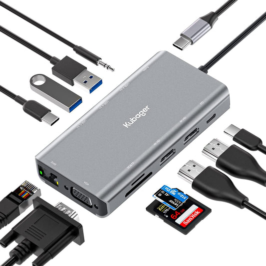 Docking Station 11 in 1 USB C Hub Triple Display Laptop Dock With HDMI USB VGA
