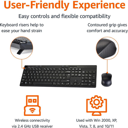 Amazon Basics ‎MD023 Wireless Keyboard and Mouse Combo 2.4GHz UK Layout Black