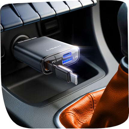 LISEN Retractable USB C 84W Car Charger for iPhone Samsung iPad Fast Charge