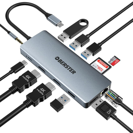USB-C Docking Station 12-in-1 for Win/Mac with Triple Display Multi-Functional