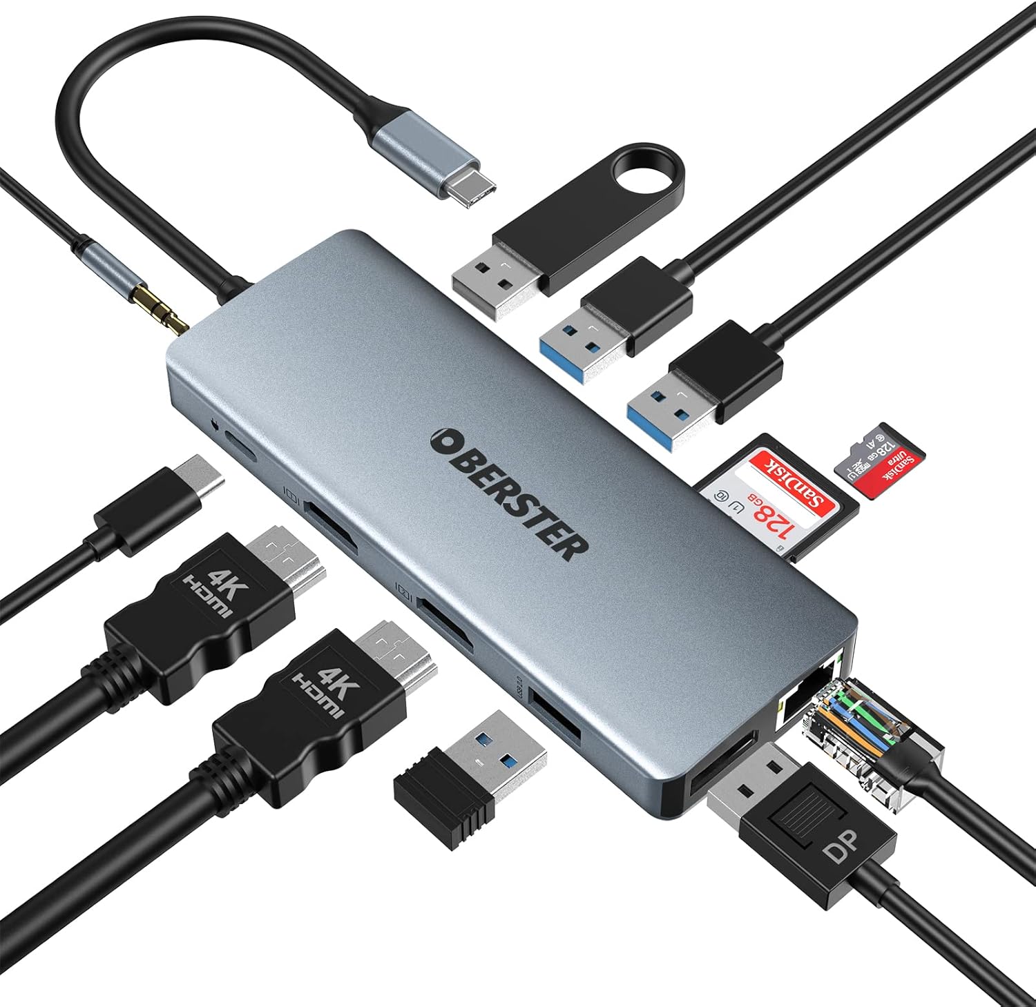 Docking Station 12 in 1 USB-C Hub Triple Display Laptop Adapter Windows & Mac