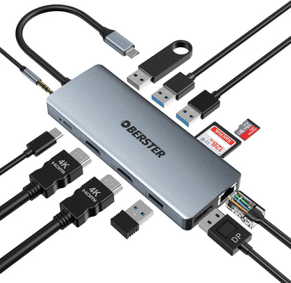 Docking Station 12 in 1 USB-C Hub Triple Display Laptop Adapter Windows & Mac