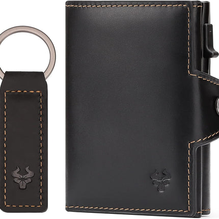Leather Smart Card Wallet Coin Pocket RFID Blocking Wallet & Leather Keyring
