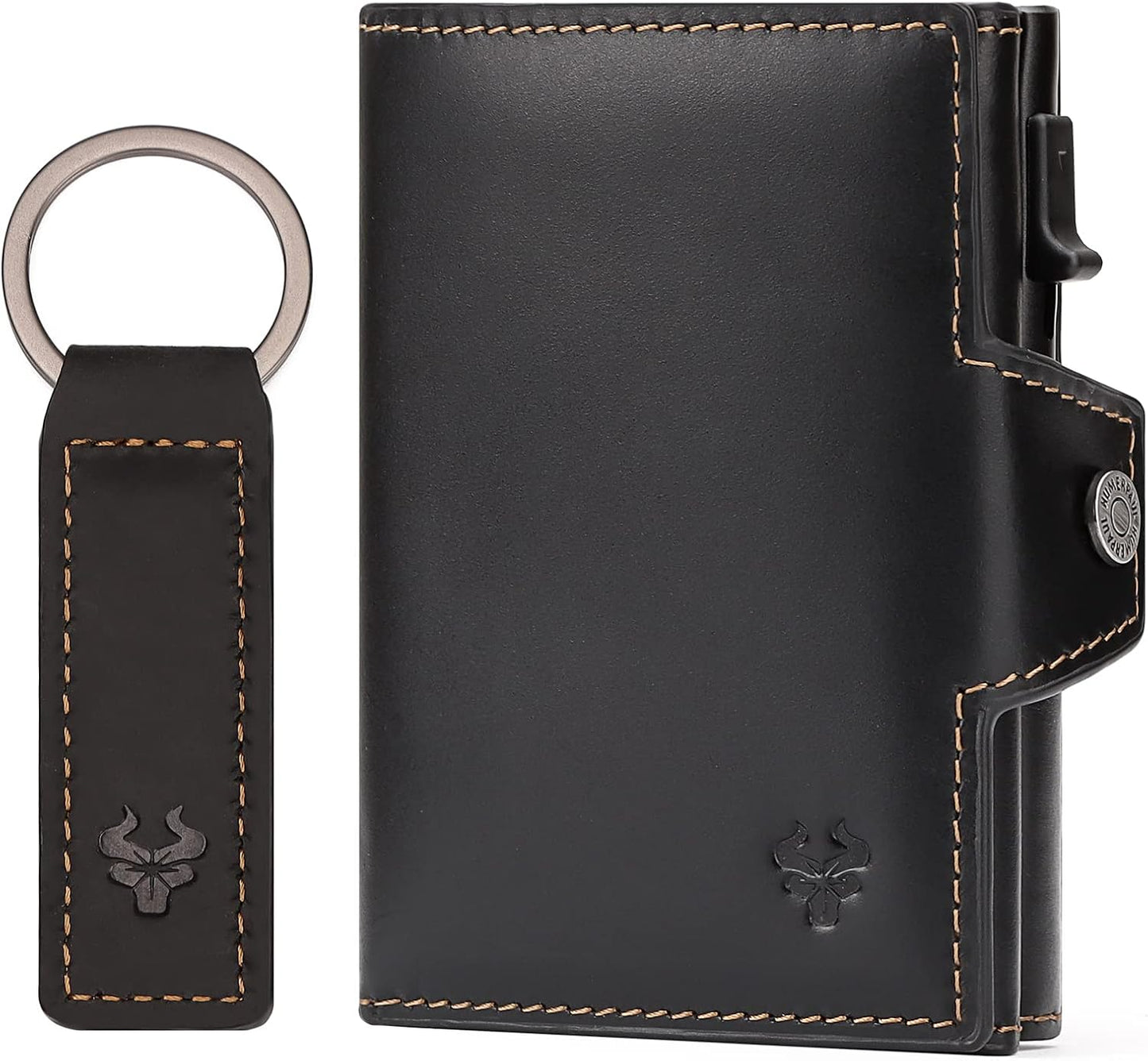Leather Smart Card Wallet Coin Pocket RFID Blocking Wallet & Leather Keyring