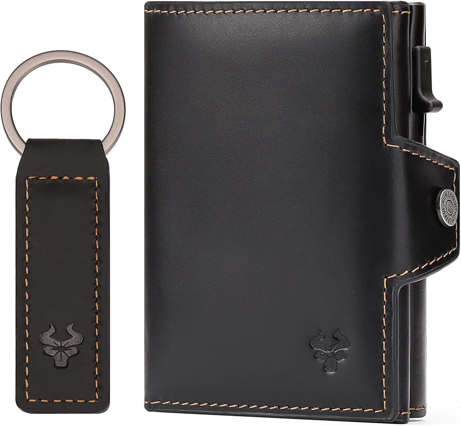 Leather Smart Card Wallet Coin Pocket RFID Blocking Wallet & Leather Keyring