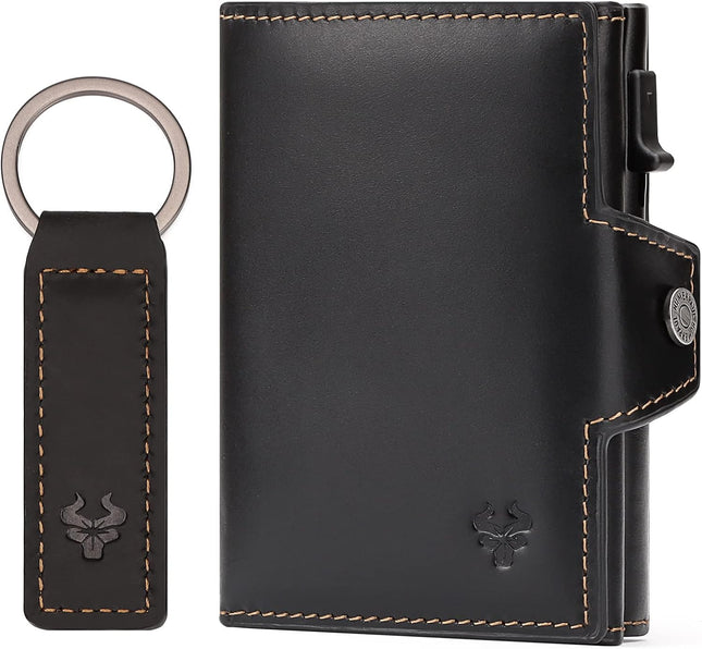 Leather Smart Card Wallet Coin Pocket RFID Blocking Wallet & Leather Keyring