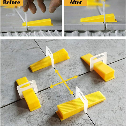 Tile Levelling System Kit Reusable 300 Spacers 100 Wedge Clip Floor Wall Tool