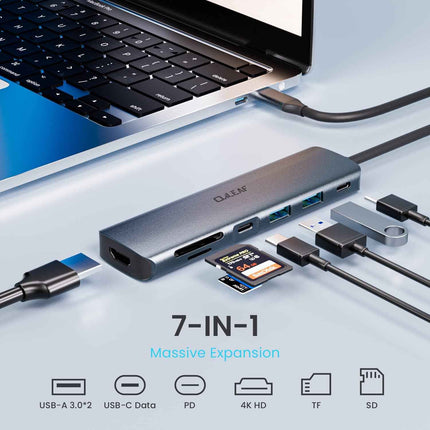7 in 1 USB-C Hub Multiport Adapter with USB 3.0 USB-C 100W PD SD/TF Card Reader