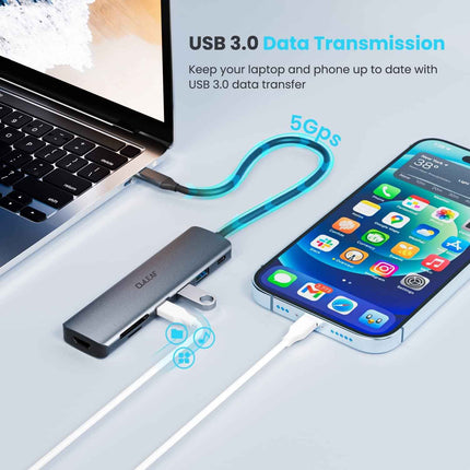 7 in 1 USB-C Hub Multiport Adapter with USB 3.0 USB-C 100W PD SD/TF Card Reader