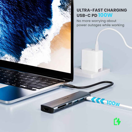 7 in 1 USB-C Hub Multiport Adapter with USB 3.0 USB-C 100W PD SD/TF Card Reader