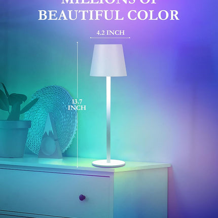 Cordless LED Table Lamp Rechargeable RGB Light Touch Dimmable IP54 White 2 Pack