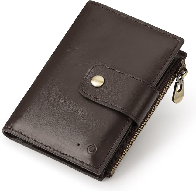 Smart Anti-Theft GPS Men's Wallet RFID Blocking Trifold Cowhide Genuine Leather