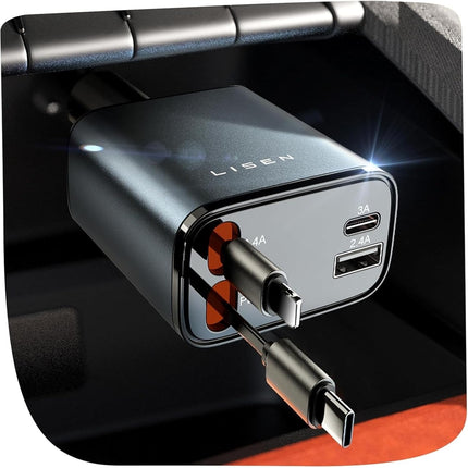 LISEN Retractable USB C 84W Car Charger for iPhone Samsung iPad Fast Charge