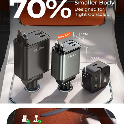 LISEN Retractable USB C 84W Car Charger for iPhone Samsung iPad Fast Charge