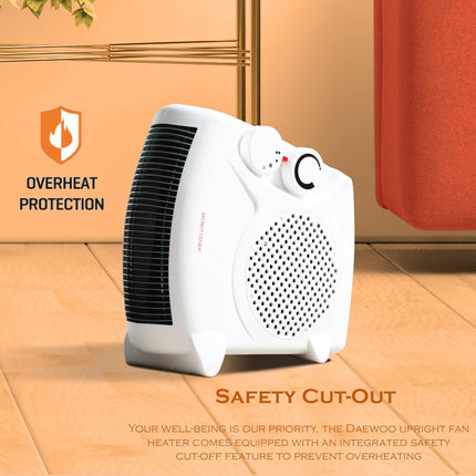 Daewoo Fine Element Portable Dual position Fan Heater 2 Settings 1KW/2KW HEA1927