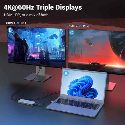 11 in 1 Docking Station with Dual 4K @ 60Hz Video 3 x USB 3.1 2 x HDMI 2 x DP