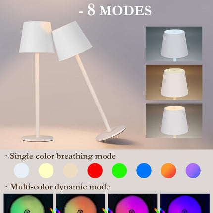 Cordless LED Table Lamp Rechargeable RGB Light Touch Dimmable IP54 White 2 Pack