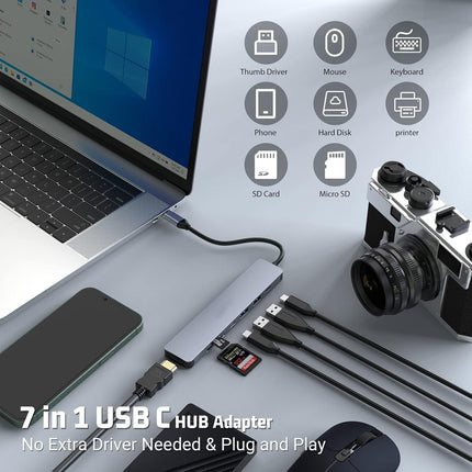 7 in 1 USB C Docking Station with 4K HDMI 100W PD 2 USB-A 3.0 USB-C 3.0 SD/TF
