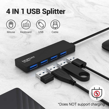 USB 3.0 Hub 4 Port Ultra Slim Splitter Mac Windows Linux Computers Plug & Play