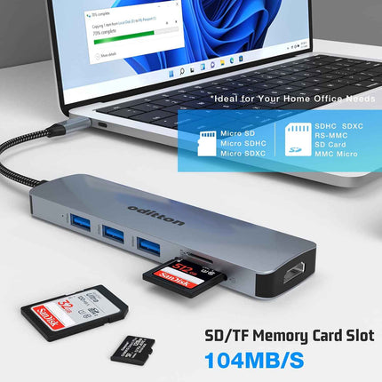 6 in 1 Docking Station USB C Adapter with 4K HDMI USB 3.0 5Gpbs SD&TF Card Slot