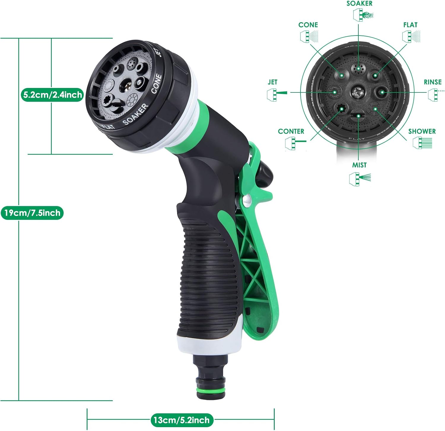 Adjustable Watering Gun 8 Functions High Pressure Water Gun for Garden or Car