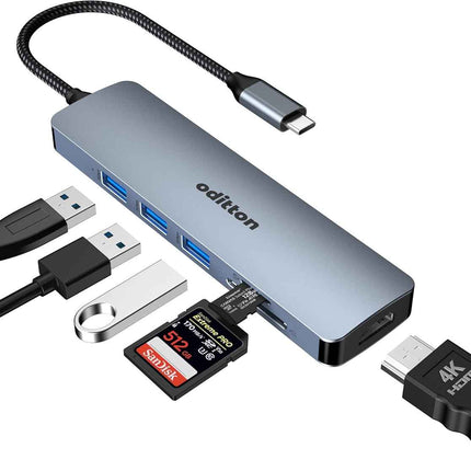 6 in 1 Docking Station USB C Adapter with 4K HDMI USB 3.0 5Gpbs SD&TF Card Slot