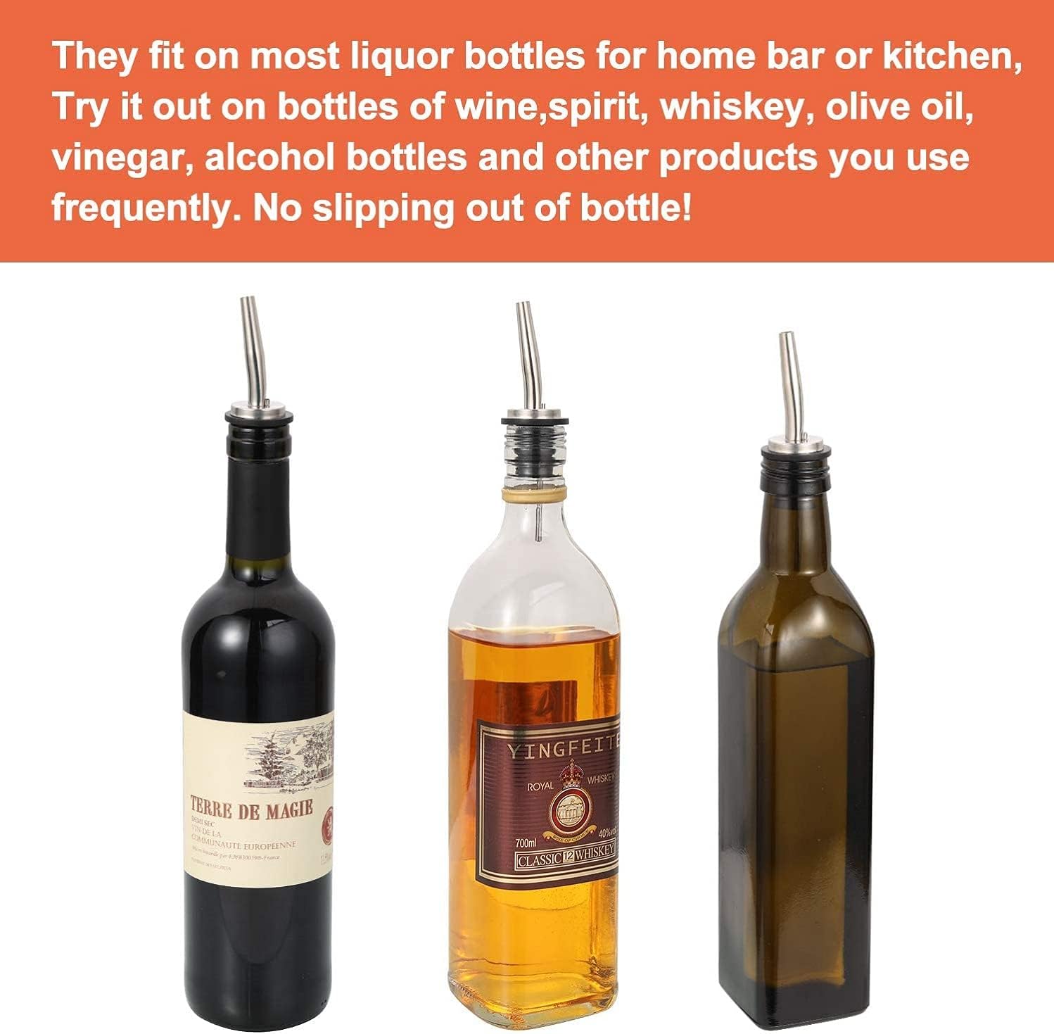 6 Spirit Bottle Pourers Oil Bottle Drizzler Drink Pourer Spirits Stainless Steel