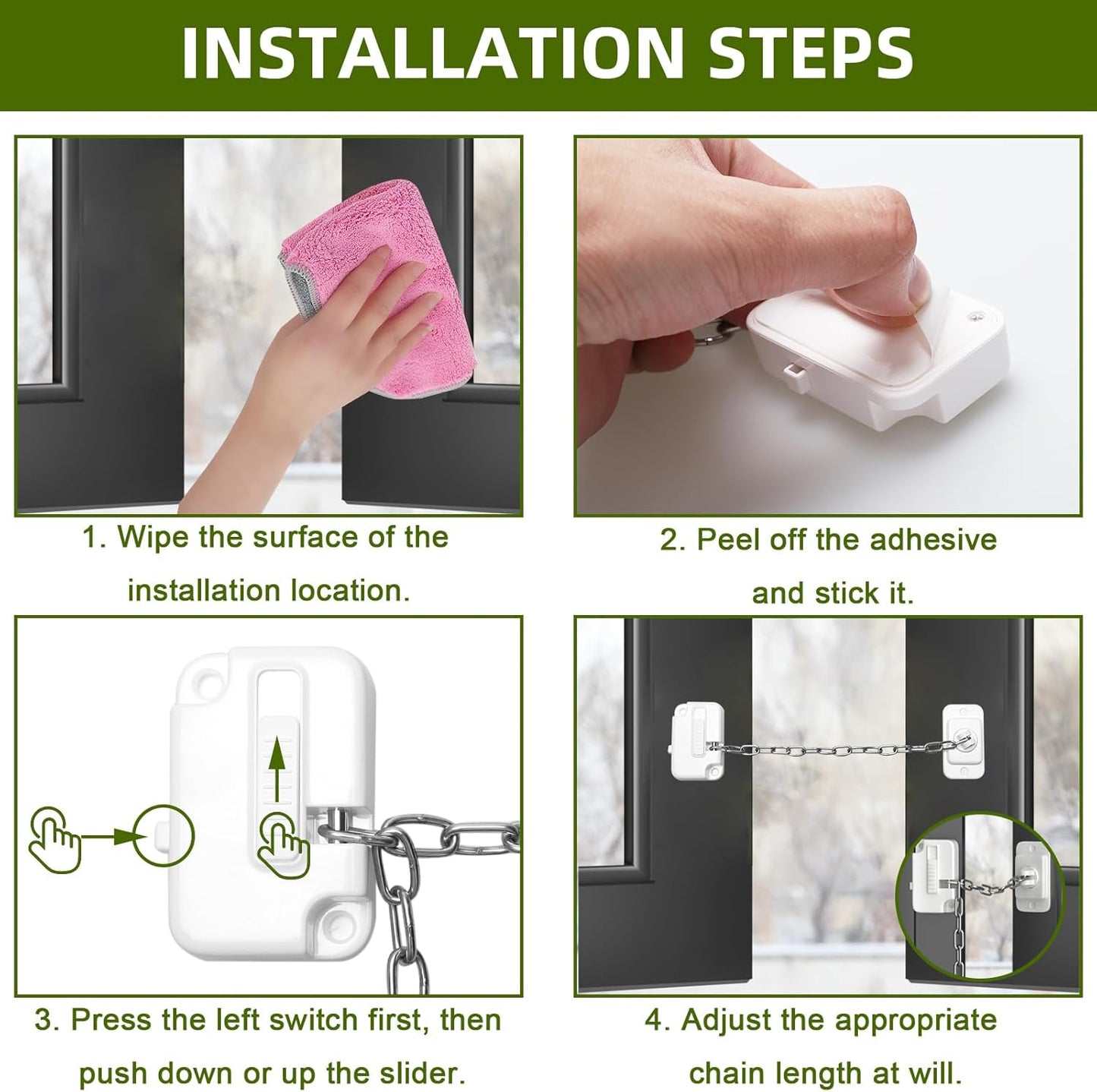 Child Window Locks Adjustable Window Restrictors for Windows Doors 2 Pack