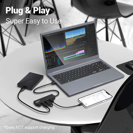 USB 3.0 Hub 4 Port Ultra Slim Splitter Mac Windows Linux Computers Plug & Play