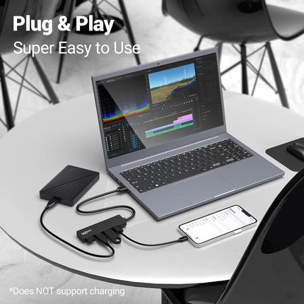 USB 3.0 Hub 4 Port Ultra Slim Splitter Mac Windows Linux Computers Plug & Play