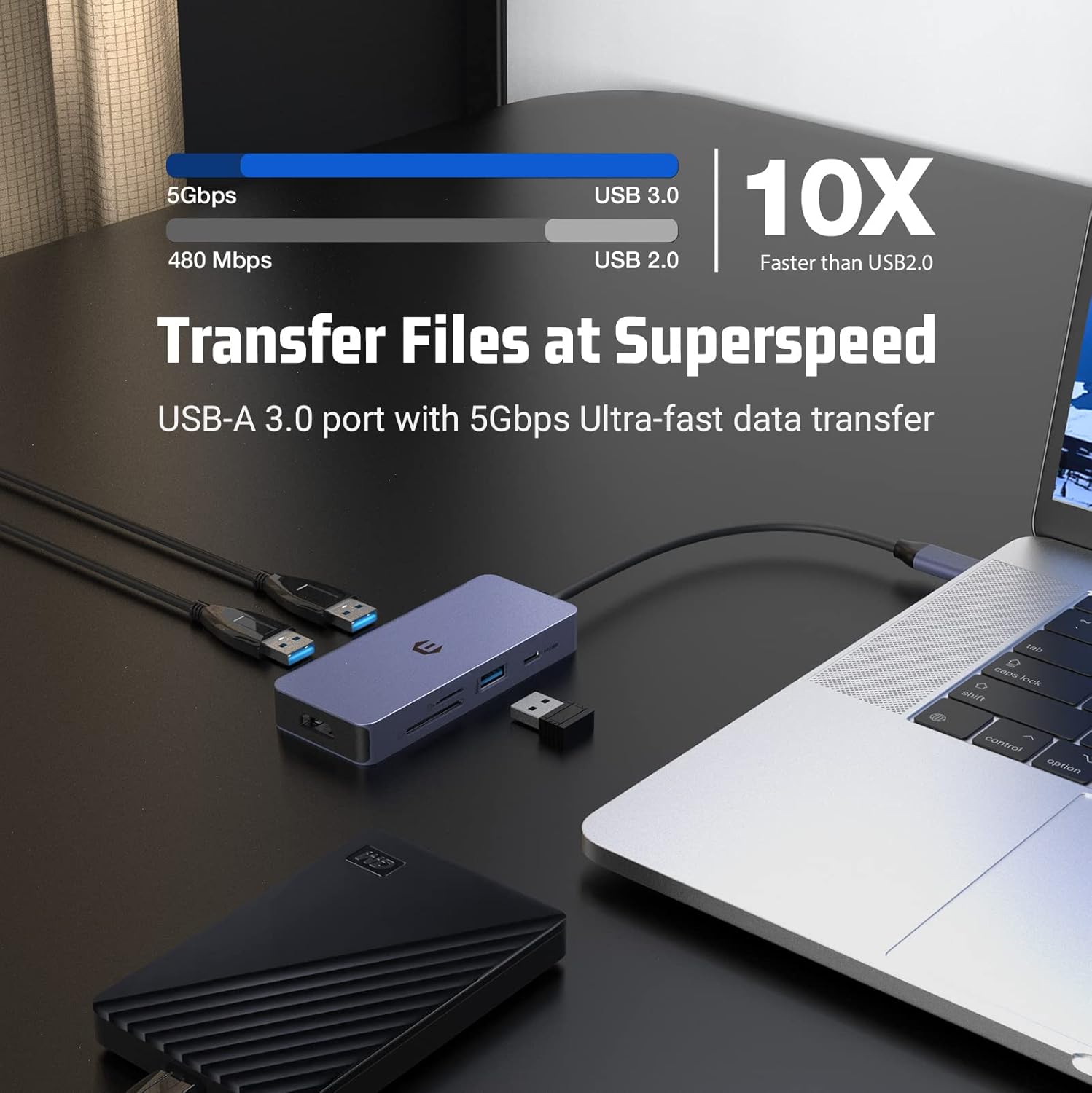 7-in-1 USB-C Hub Adapter: 4K HDMI, 100W PD, USB 3.0 Ports, SD/TF Card Reader