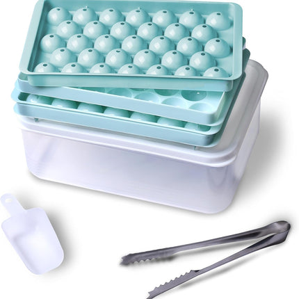 Ice Cube Trays with Lid and Bin Makes 66 Ice Ball Trays with Ice Scoop and Tongs