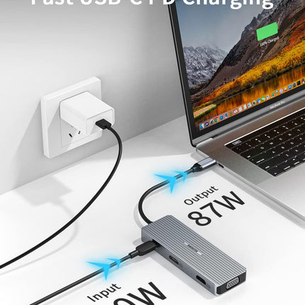 USB-C Docking Station 9-in-1 Hub Triple Display HDMI/VGA USB for Mac & Windows