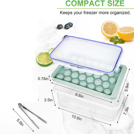Premium Ice Cube Tray With Container Scoop & Tongs BPA Free Makes 66 Ice Balls