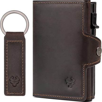 Leather Smart Card Wallet Coin Pocket RFID Blocking Wallet & Leather Keyring