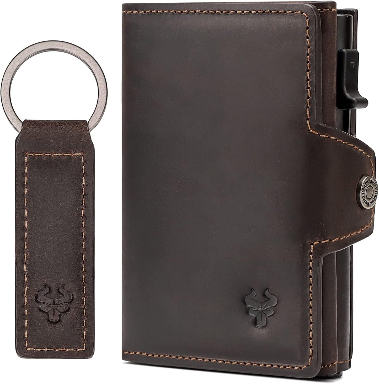 Leather Smart Card Wallet Coin Pocket RFID Blocking Wallet & Leather Keyring