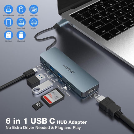 USB C Docking Station Mac Windows iPad Pro Adapter 6 in 1 with 4K HDMI SD Reader