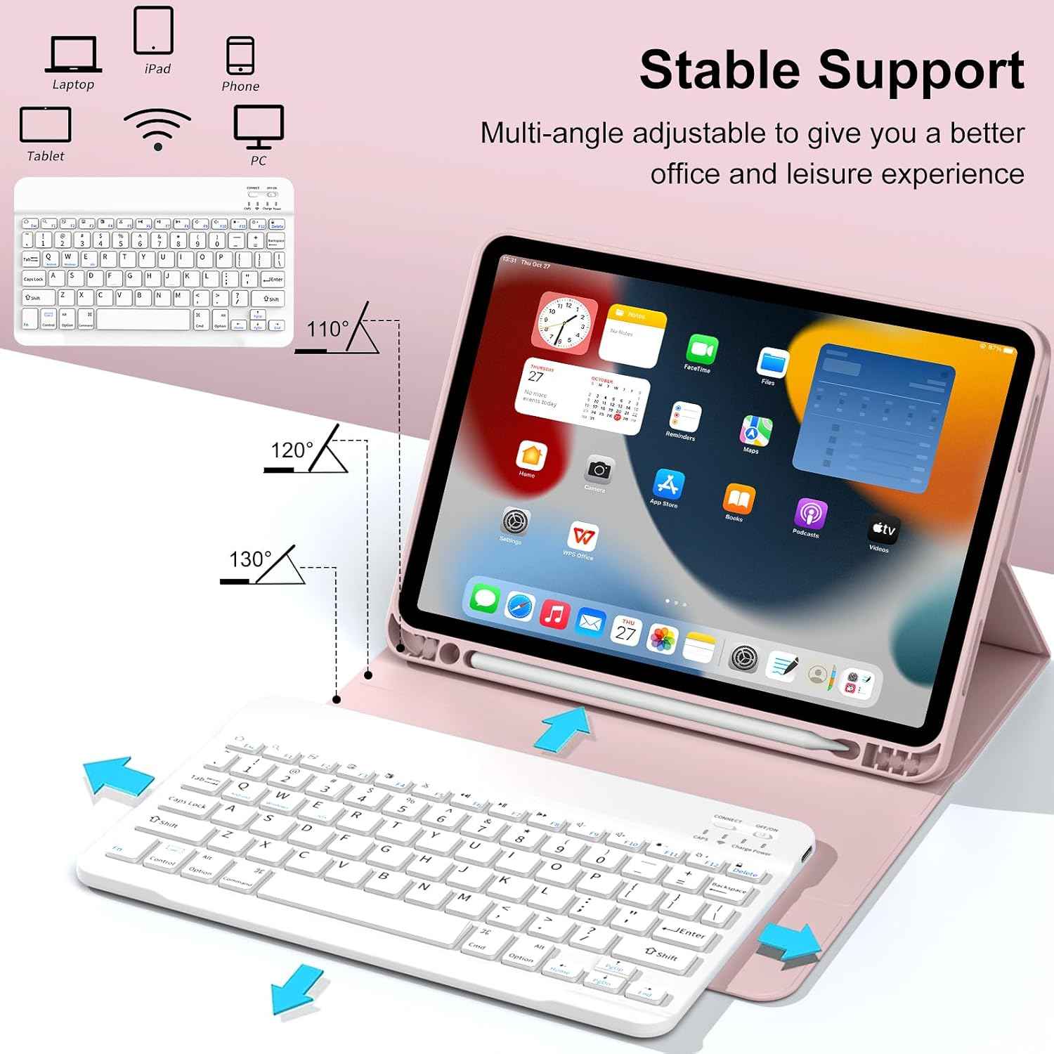 iPad 10th Generation Case 10.9 inch 2022 Stylus Holder with Bluetooth Keyboard