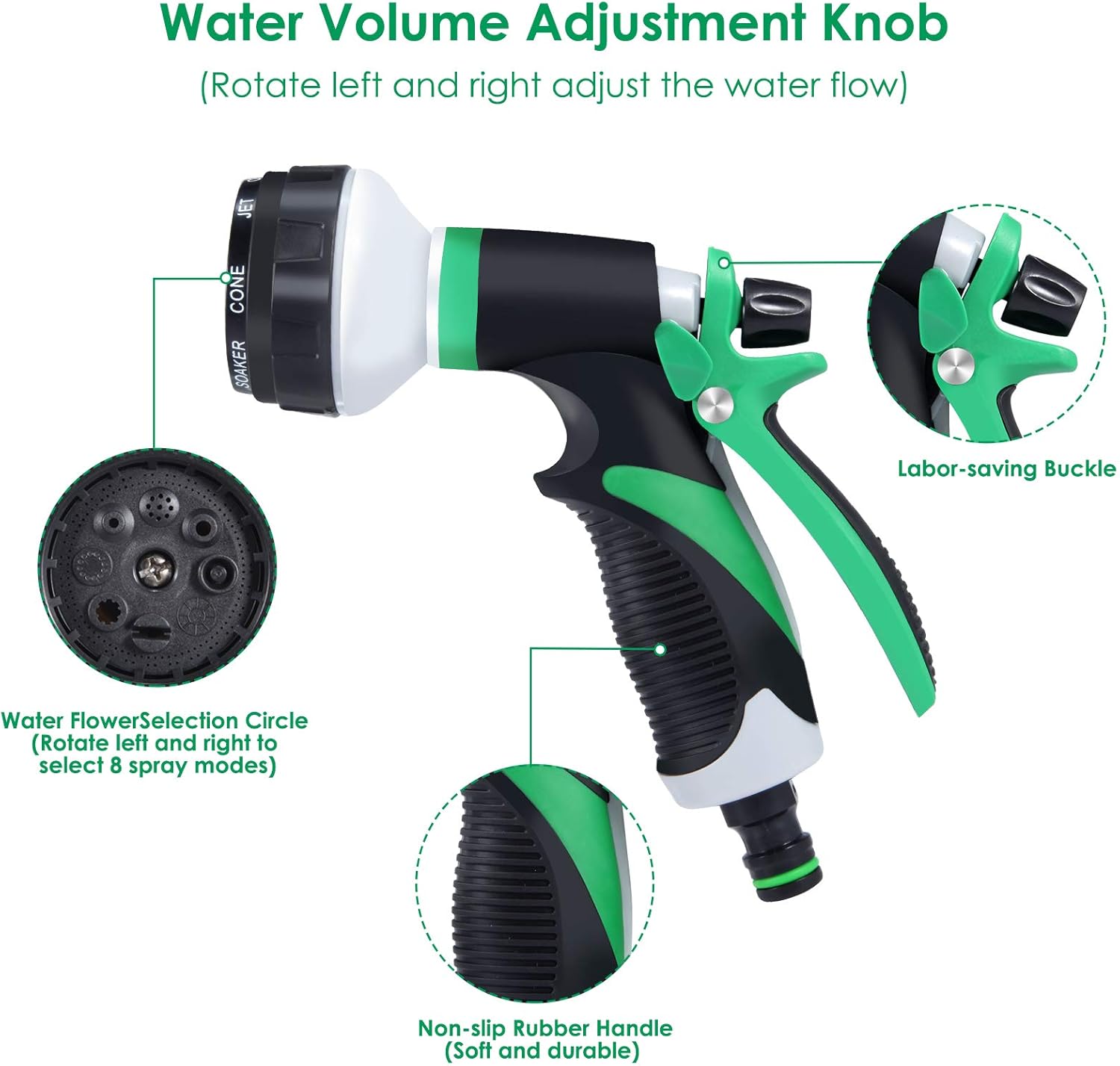 Adjustable Watering Gun 8 Functions High Pressure Water Gun for Garden or Car