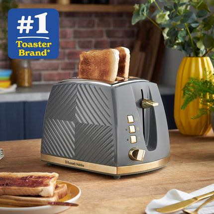 Russell Hobbs Groove Grey 2 Slice 850W Toaster Frozen/Cancel/Reheat function