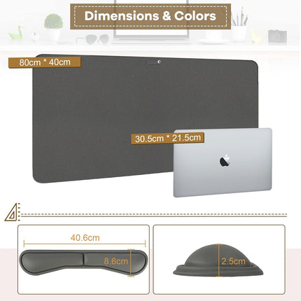 Desk Protector Faux Leather Multifunctional Office 80cm * 40cm - Truffle Grey